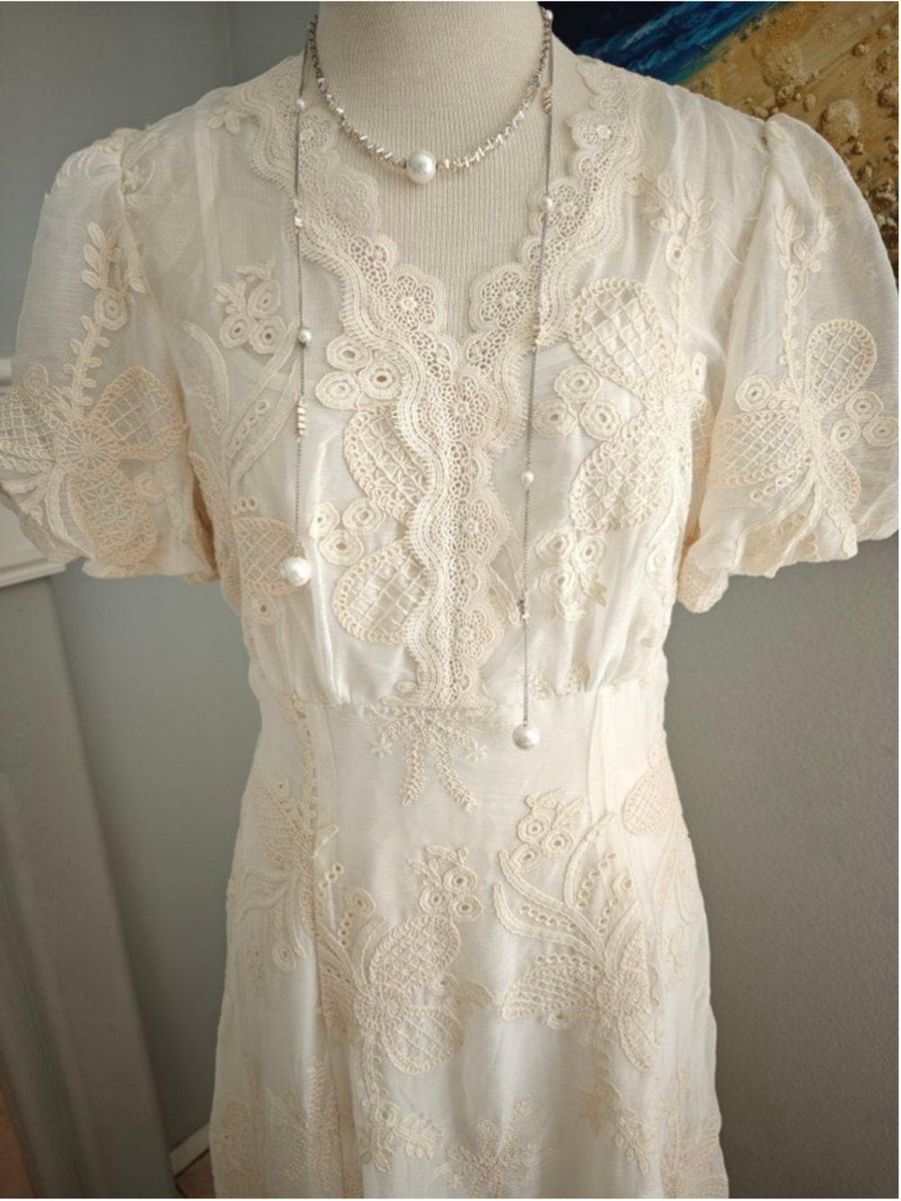 Women's Elegant embroidered lace maxi dress
